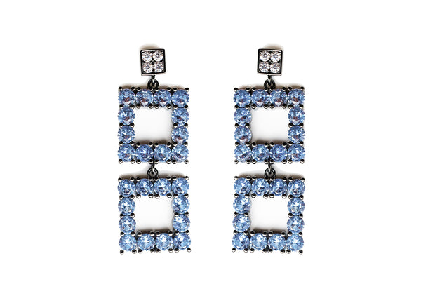 Orecchini Quadrati Yazilind Con Zirconia Cubica Blu E Base Placcata Platino - 10x10 Mm, Gioielli Donna - 2